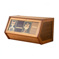 Slanted-Front Cabinet Wood-Grain Bamboo Storage Cabinet Decorative Bamboo Pantry Cupboard for Bedroom