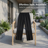 Ladies Trousers with Elasticated Waist for Plus Size Women, High Straight Leg for Summer Casual Wear, Breathable Stretch Material
