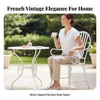 White Metal Table and Chair Set Retro Design Ornate 3-Piece Table and Chair Set Rust-Resistant Weather-Resistant for Balcony