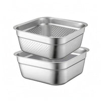 2 Pieces Nesting Basin Set Silver Finish Kitchen Supply Multifunctional
