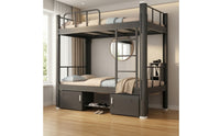 Bunk Bed with Storage Cabinet Space-Saving Bunk Bed with Mattress Double-Layer Furniture for Students, Roommates, Dorm Rooms, Shared Apartments