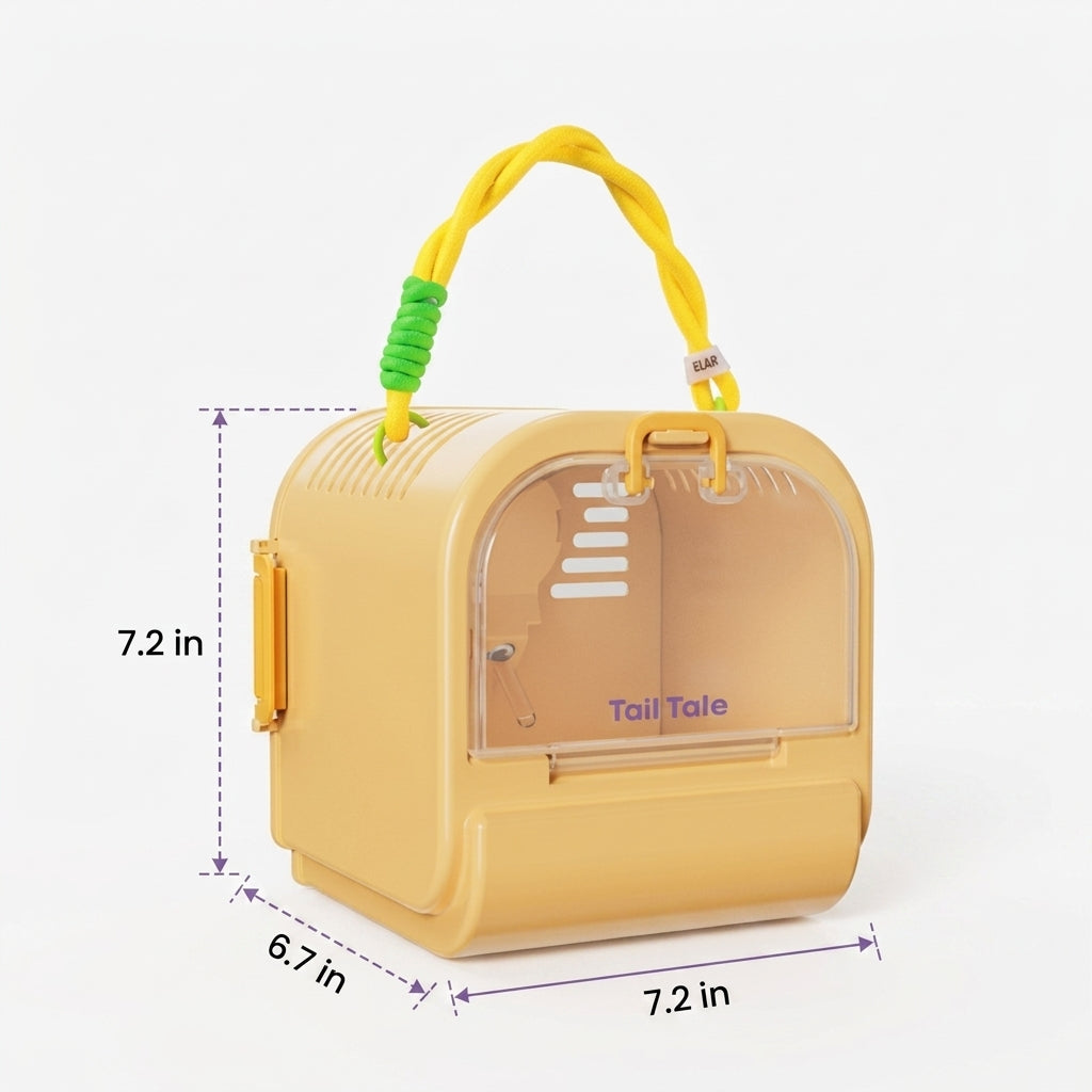 Portable Hamster Cage and Travel Hamster Carrier with Handle, Rectangular Cute Pet Cage with See-Through Lid and Ventilation for Pet Transport