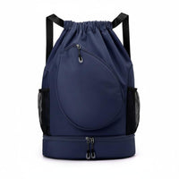 Lightweight Badminton Drawstring Bag Portable Sports Drawstring Bag Zippered Pocket Tennis Backpack Shoe Compartment for Travel