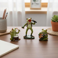 3 Pieces Musical Frog Ornaments Set Cute Miniature Frog Statues Handcrafted Look House Decoration for Desktop, Garden