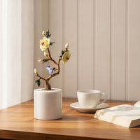 Bird Sculpture with Flower Branch Enamel-Style Flower Branch Bird Sculpture of Nature-Themed Tabletop Ornament with Base for Art Lovers, Display Shelf
