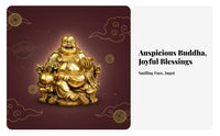 Good Fortune Symbol Laughing Buddha on Dragon Throne Intricacyed Craftsmanship Laughing Buddha Statue Golden Finish Feng Shui Ornament for Business Owners, Spirituality Seekers, Entrance Hall, Entranceway, Living Room, Storefront