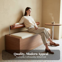 Natural Wood design Upholstered Booth with Matching Table and Chairs Japanese Aesthetic Cafe Seating Configurable Combination Business Furniture Minimalist Design for Tea Shop Owners, Interior Designers, Lounge Bar, Restaurant