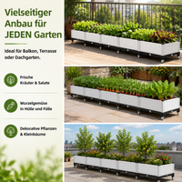 Mobile Raised Beds for Garden, Nordic Planter on Wheels, Sturdy Synthetic Material, White and Black Floor Standing