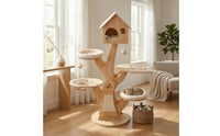 Treehouse Feline Climbing Structure Cushioned Perch Wooden Feline Furniture Gabled Roof Animal Furniture