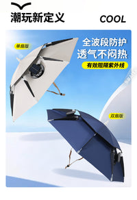 Camping Fishing Umbrella Hat with Solar Fan and Wide Brim