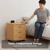 Lockable Nightstand 360° Rotating Wheels Rolling Cabinet with Lock Space-Saving