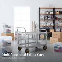 Folding Trolley with Fence Quiet-Roll Rotating Casters Foldable Utility Wagon Space-Saving Sturdy Duty for Vendors, Workshop