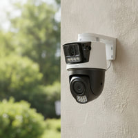 Two-Way Voice Outdoor Camera with Wall-Mount Bracket Waterproof Dual Lens Security Camera Power over Ethernet Wired for Homeowners, Shop Owners, Home Entrances, Yards, Shops