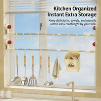 Hanging Rack with Extendable Telescopic Design for Home Use and Small Spaces, Stainless Steel Kitchen Organizers for Students, L-Shaped Rod