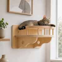 Wall-Mounted Solid Wood Cat Climbing Frame with Condo & Scratching Post for Small Spaces