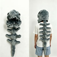 Open-Jaw Dinosaur Skeleton Costume Hood | Wearable, Dinosaur Skull Hood with Tail, for Halloween