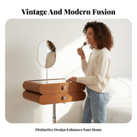 Wheeled Cosmetic Station with Adjustable Mirror Mobile Design Vanity Table Retro Aesthetic Built-in Storage for Adults, Teens