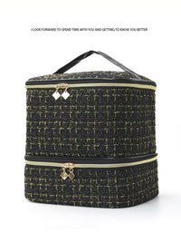 Feihong Cross-border Double-layer Gold Wire Cosmetic Bag Large Capacity Nail Polish Storage Bag Portable Handbag