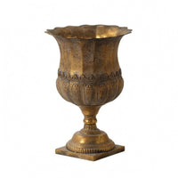 Antique Gold Vase Flared edge Flower Pot Square Footed House Decoration