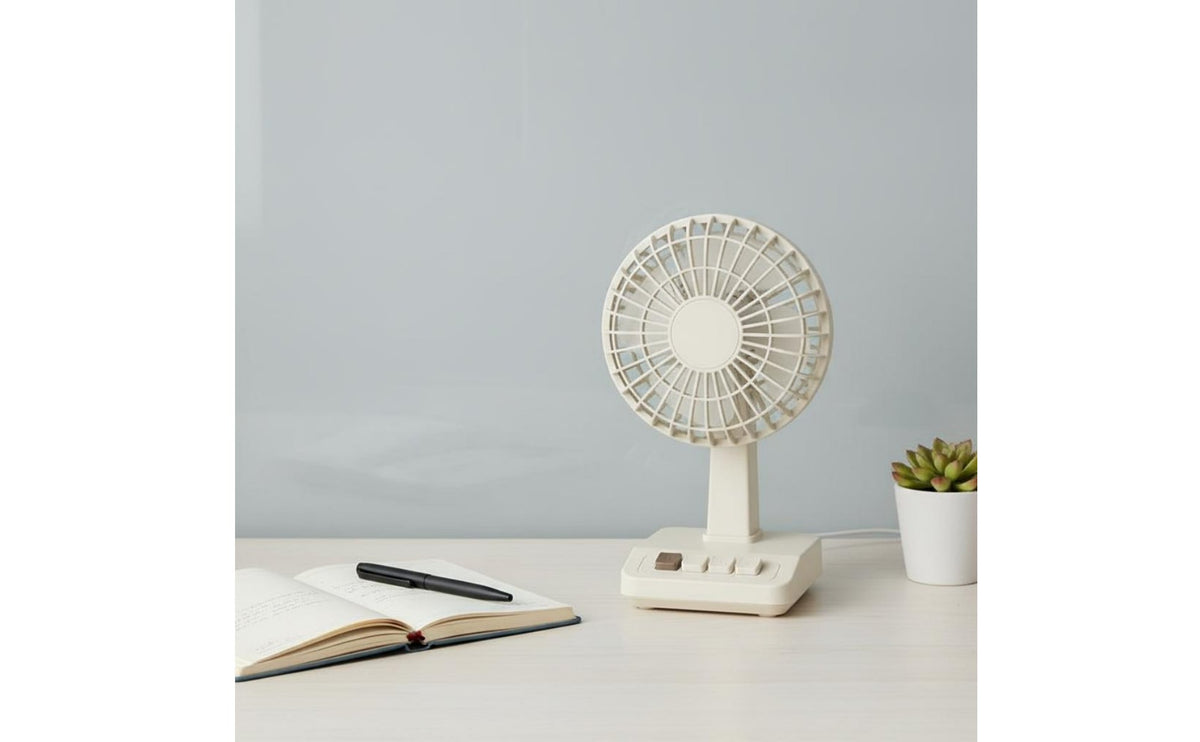 Retro Desktop Fan Small-Sized Design Type-C Battery-Powered Fan Adjustable Speed Motorless Engine for Dorm Room, Travel