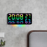 RGB LED Wall Clock with Weekday Display, Large Rectangular