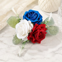 Artificial Rose Decoration Layered Faux Flower Accent with Leaves Cake Flower Topper Lightweight Cake Topper with Flowers