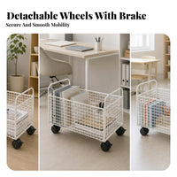 Large-Capacity Rolling Wire Storage Cart Rectangular Wire Basket Cart Removable Wheels for Desk