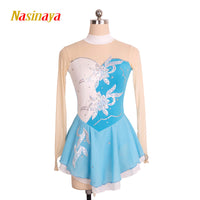 福诺花样滑冰服溜冰服表演服定制儿童成人女童比赛裙子拼色花钻