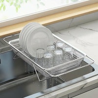 Expandable Dish Rack and Dish Drainer with Sink Strainer, 304 Stainless Steel Draining Board with Handles, Space Saving Kitchen Sink Organizer
