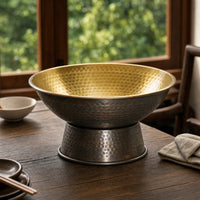 Pedestal Bowl Hammered Footed Bowl Brass-Colored for Restaurants, Dinner Parties, Centerpiece