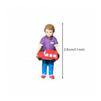 Miniature Child with Toy Car Hand-Painted Standing Boy Figure Tiny Figurine for Hobbyists, Collectors