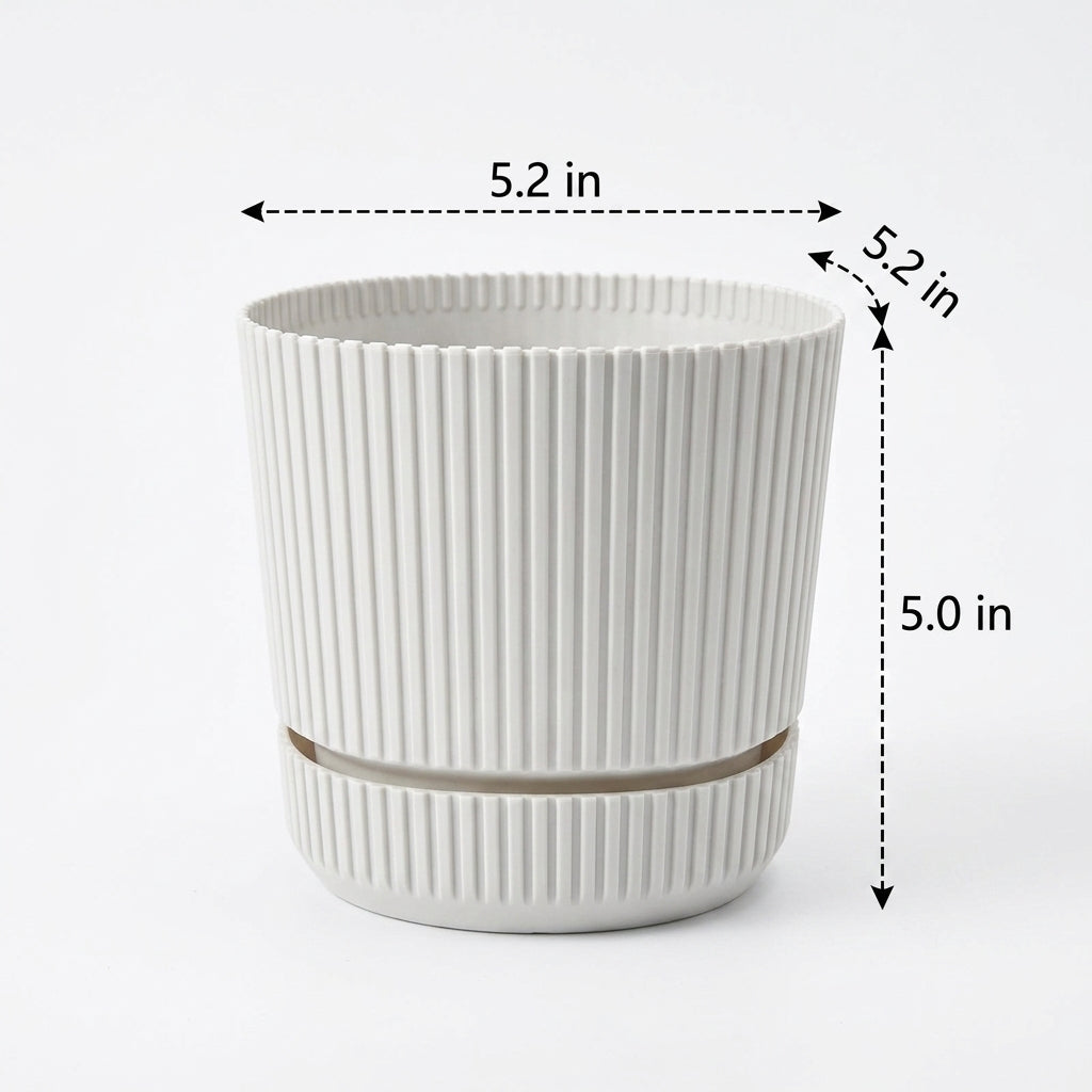 Plant Pots 2 Pack, Ribbed Modern Planter with Drainage Holes, Flower Pots for House Plants, Indoor Plant Pot with Tray for Home Decoration.