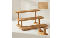 Wooden Storage Rack Stepped Three-Tier Shelf Natural Finish for Desktop, Study