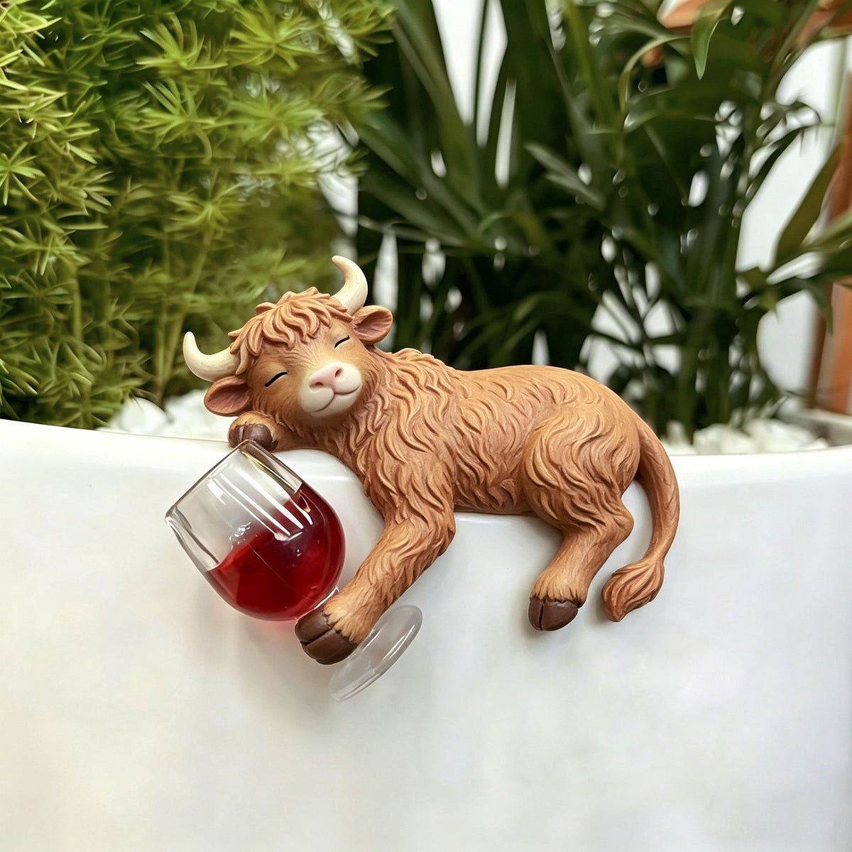 Original Drunk Highland Cow Resin Statue for Garden Courtyard Balcony Outdoor Decoration
