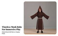 Layered Priest Costume with Cross Loose-Fitting Monk Robe with Belt Lightweight Cosplay Robe for Children, Boys, Halloween, School Plays