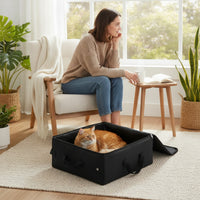 Travel Litter Box Portable Cat Litter Box with Handle Uncovered for Camping