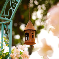 Weathered Iron Cottage Lantern Hanging Castle Candle Holder for Garden, Patio, Balcony