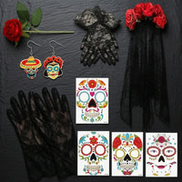 Lace Headscarf with Gloves Elegant Black Halloween Bridal Headscarf Skin-Friendly Accessory Set for Women, Halloween, Cosplay