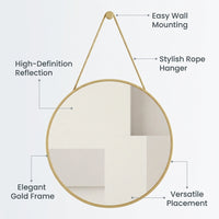 Wall Mounted Mirror with PU Rope Hanging, Black Track Style
