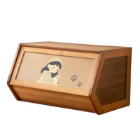 Slanted-Front Cabinet Wood-Grain Bamboo Storage Cabinet Decorative Bamboo Pantry Cupboard for Bedroom