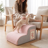 Pet Ramp Stairs Plaid Dog Steps with Soft Cover Non-Slip Curved Pet Steps for Small Dogs, Young Dogs, Couch, Bedroom, Living Room