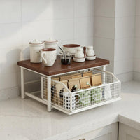 Countertop Sliding Drawer Rack Pull-out Basket Organizer Stable Structure Cup and Spices Storage Shelf for Office, Under Sink