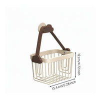 Hanging Shower Holder Walnut Wood Accent Complimentary Organizer Basket