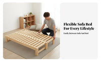 Multi-Functional Extendable Slatted Bed Space-Saving Two-Person-Sizedto-King Daybed with Trundle Sturdy Structure Convertible Sofa No Box Foundation Required for Apartment Dwellers, Students, Homeowners, Small Areas, Living Room, Sleepovers