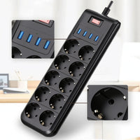 10-Way Desktop Power Strip with USB Overload Protection Power Strip with USB Ports Compact Multi-Plug Outlet with Switch Space-Saving for Office, Dorm Room