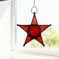 Moroccan Iron Five-Point Star Lantern with Colored Glass