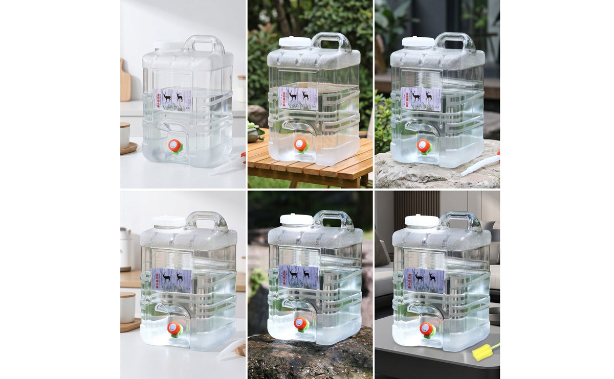 Transparent Portable Water Tank with Handle Square Water Container with Tap Leakproof Food-Grade for Campers, Camping