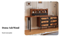 Extendable Dressing Table with Side Cabinet Vintage design Makeup Desk Integrated Storage Large Round Mirror for Walk-in Closet