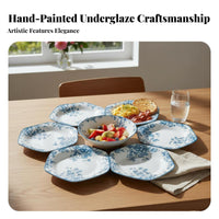 7 Pieces Dinnerware Aesthetic Design Floral Dinnerware Set Microwave Tableware for Housewarming, Entertaining
