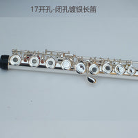 Factory Direct 17-Hole C Key Closed/Open Hole Silver-Plated Flute for Exams and Performance